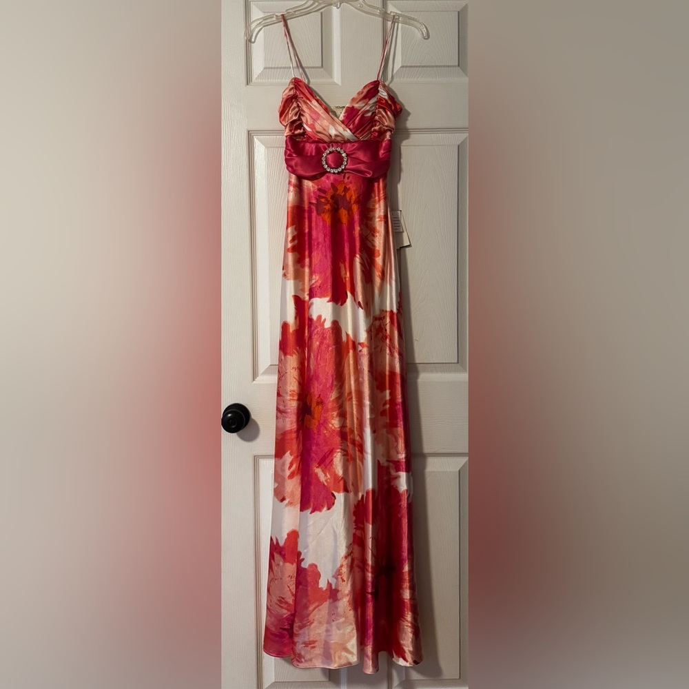 Vintage 2000s Silky Floral Pink Maxi Gown